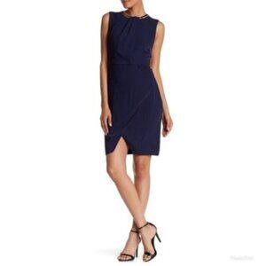 Ellen Tracy Womens Navy Blue Crew Neck Sleeveless Sheath Dress Sz 8 New